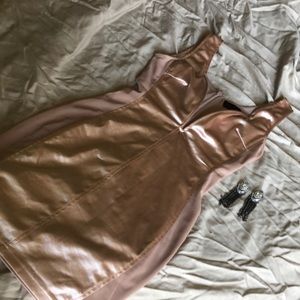 NYE Dress!!! Champagne Satin Deep V dress